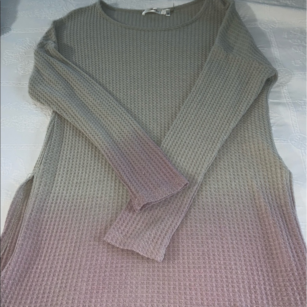 Long sleeve, cream and pink ombré long shirt